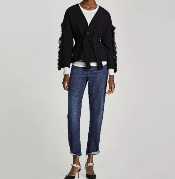 NWT Zara Black Blazer with Lace - Picture 2 of 8